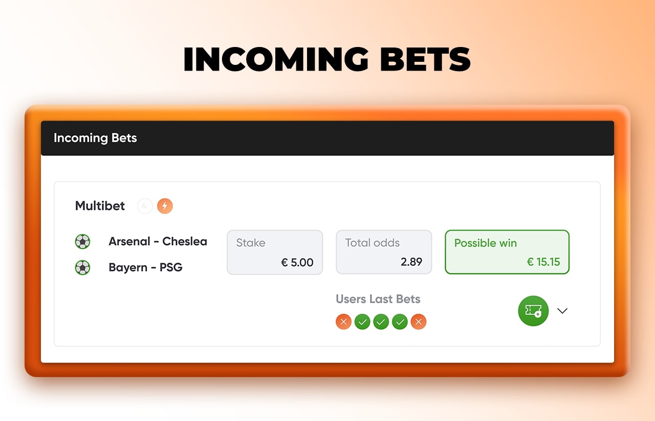 Incoming Bets feature on Softlabs platform.